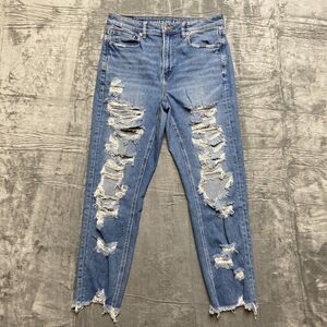 American Eagle Stretch Distressed Mom Jeans Women's Size 8R Blue